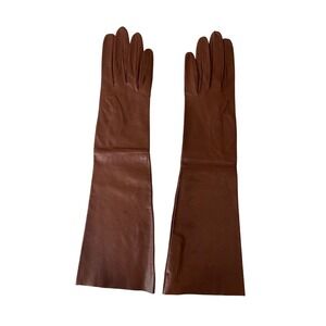 Vtg French Emile Perrin La Tour Leather Gloves Long Mid-Forearm‎ Table Cut 6.5